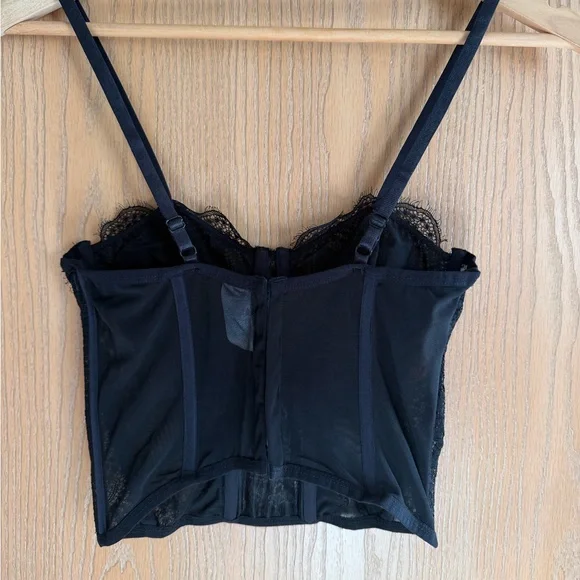 KATHY Vintage-Inspired Whimisgoth Feminine Edgy Glam Black Lace Corset Top Sz M - Picture 10 of 16
